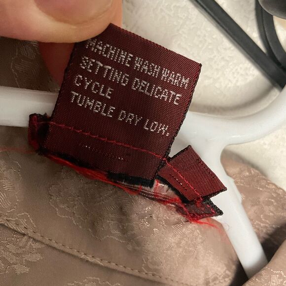 VTG Donaldsons Silky Blouse Womens sz 16 Taupe Paisley DeAttached Tie Mint Korea - Picture 5 of 9